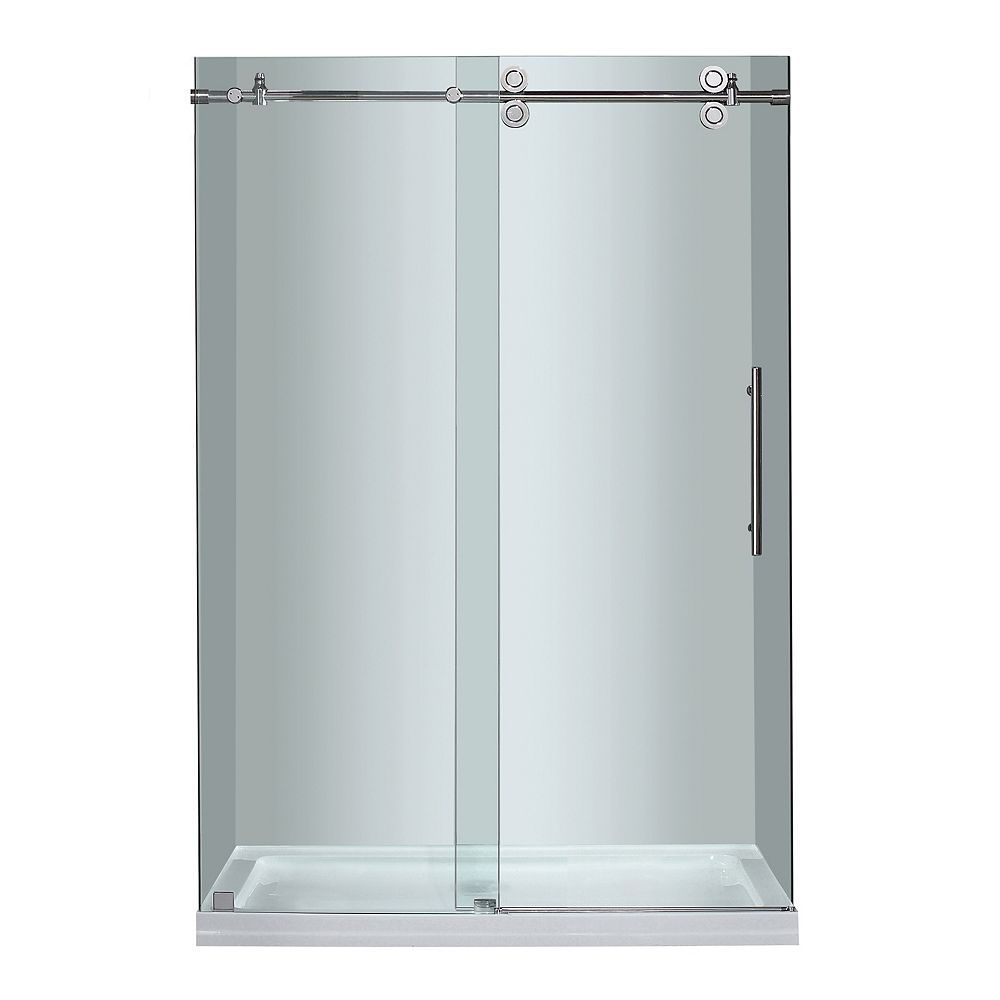 Aston 48-inch x 77.50-inch Frameless Rectangular Sliding Shower Door in Clear Glass with C 