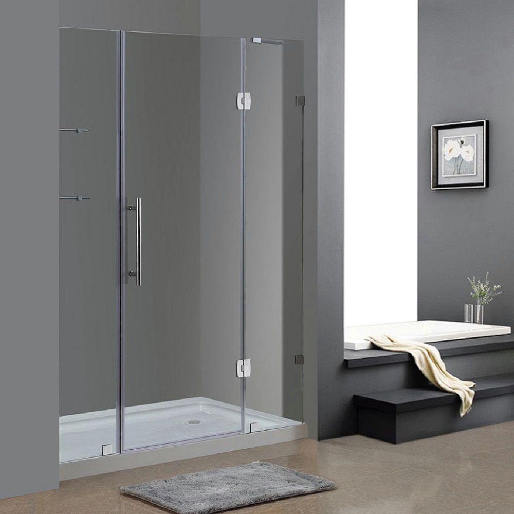 Aston 60 po x 77.5 po porte de douche sans cadre charnière en Chrome