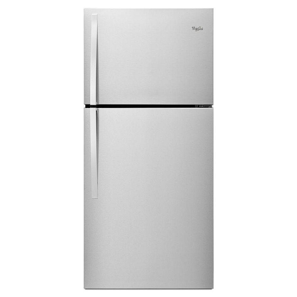 Whirlpool 30 Inch W 19 2 Cu Ft Top Freezer Refrigerator In Monochromatic Stainless Steel The Home Depot Canada