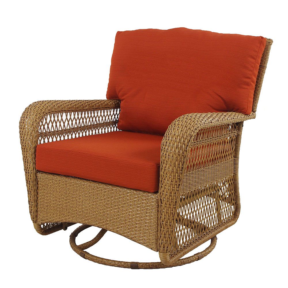 Msl Charlottetown Swivel Patio Rocking Chair In Natural With Quarry Red Cushions The Home Depot Canada