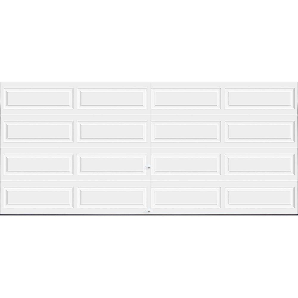 Clopay Premium Series 16 Ft X 7 Ft 18 4 R Value Intellicore Insulated Solid White Garage The Home Depot Canada