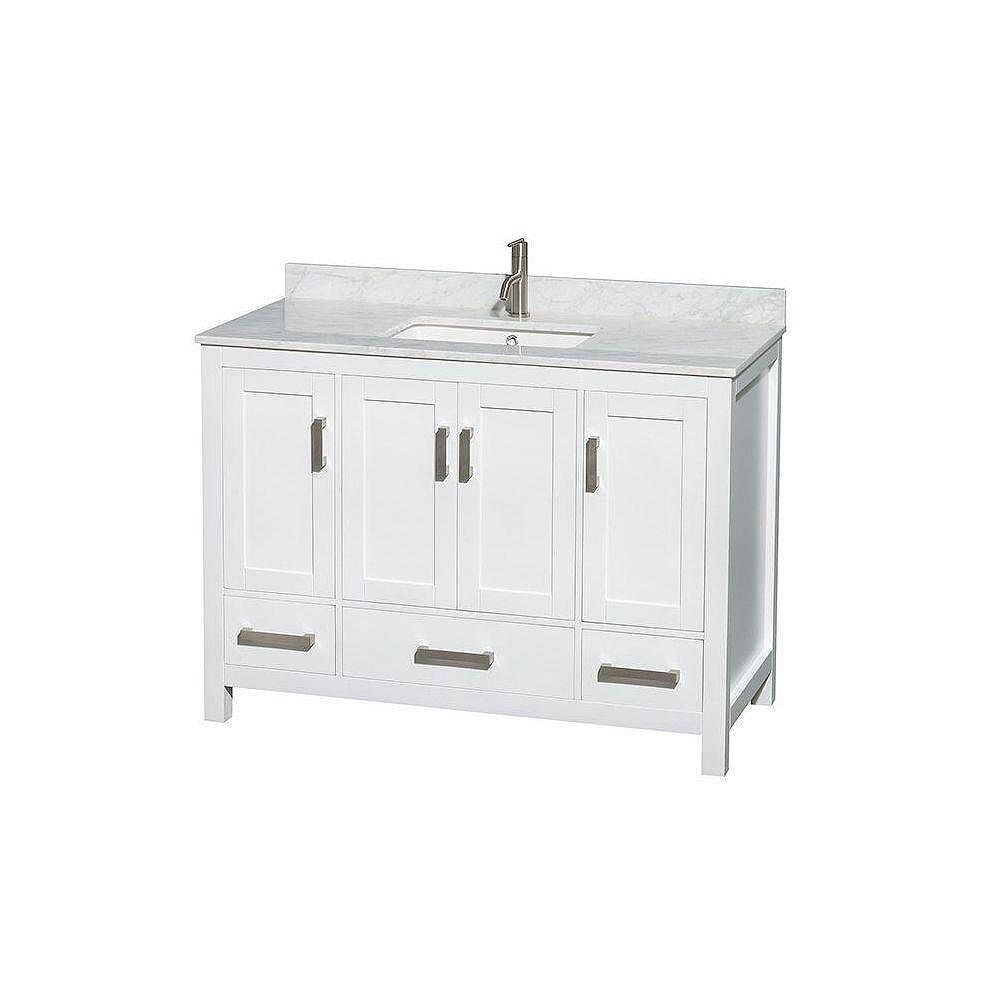 Wyndham Collection Sheffield 48 Inch W 3 Drawer 4 Door Freestanding Vanity In White With M The Home Depot Canada