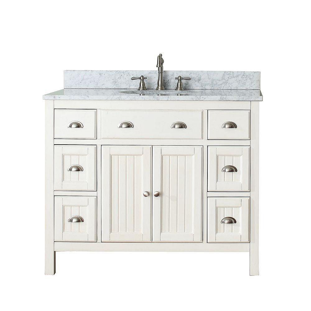 Avanity Hamilton 43 Inch W 6 Drawer 2 Door Freestanding Vanity In White With Marble Top In The Home Depot Canada