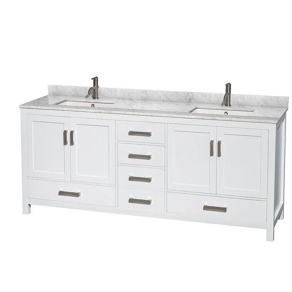 Wyndham Collection Sheffield 80 Inch W Double Vanity In White With Marble Top In Carrara W The Home Depot Canada