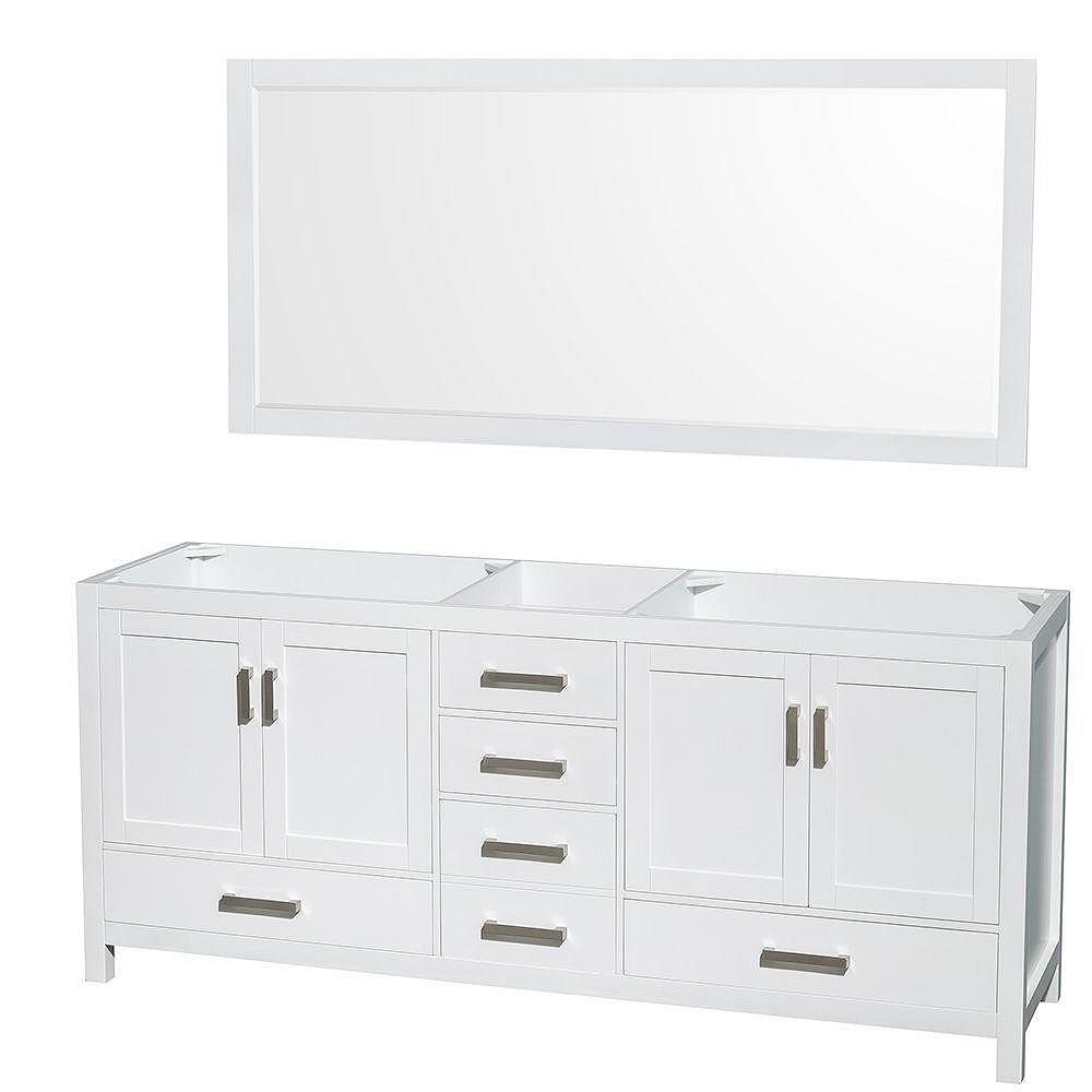 Wyndham Collection Sheffield 80 Inch Double Vanity Cabinet With 70 Inch Mirror In White The Home Depot Canada