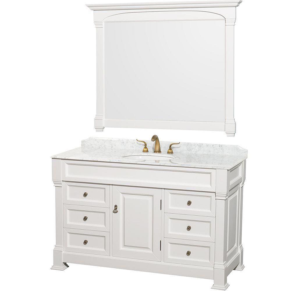 Wyndham Collection Andover 55 Inch W Vanity In White With Marble Top In Carrara And Mirror The Home Depot Canada Wyndham Collection Andover 55 Inch W Vanity In White With Marble Top In Carrara And Mirror The Home Depot Canada
