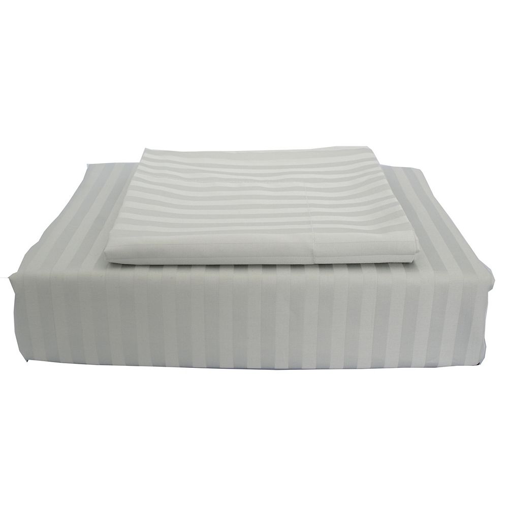 Maholi 400TC Damask Stripe Duvet Cover Set, Grey, Queen The Home