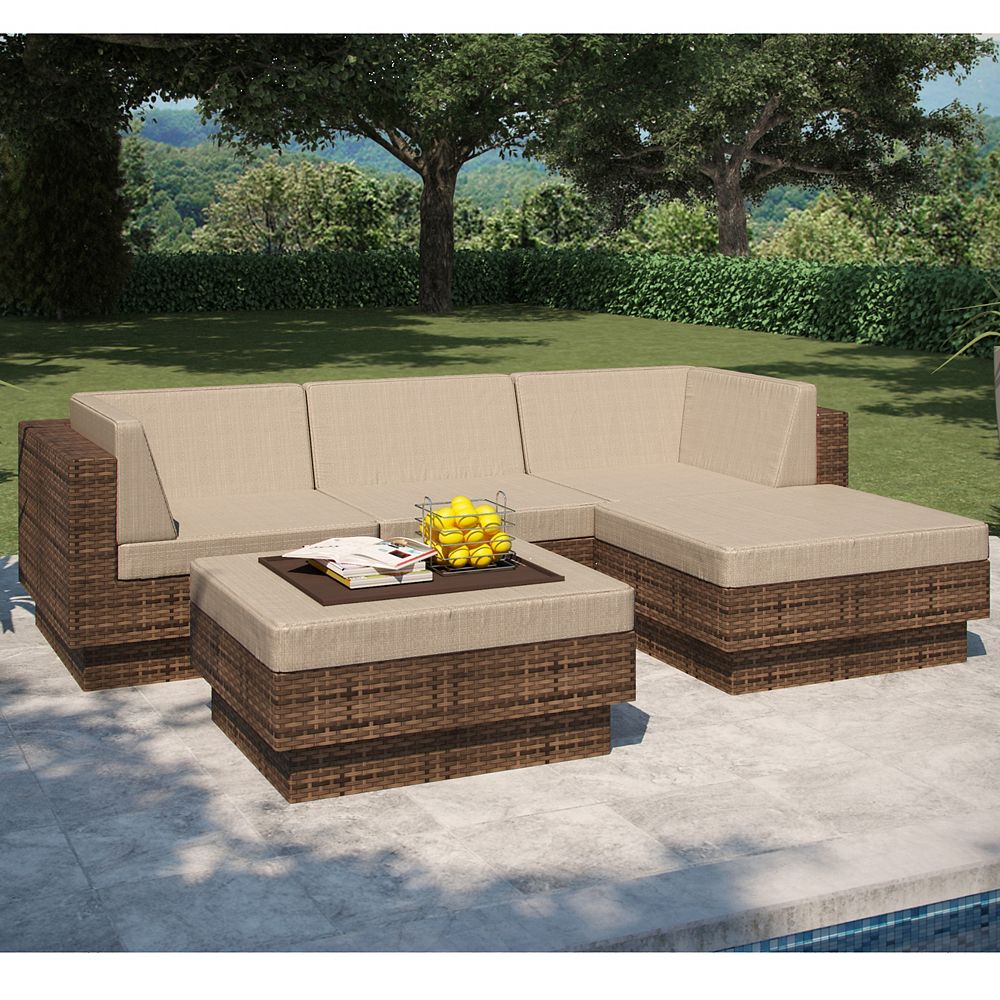 Sonax Park Terrace 5-Piece Double Armrest Patio Sectional Set in Saddle