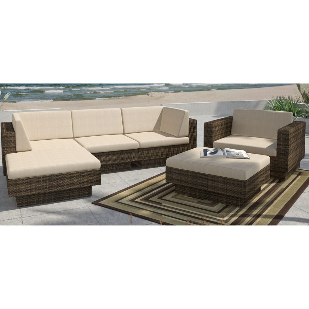 Sonax Park Terrace 6-Piece Double Armrest Patio Sectional Set In Saddle ...