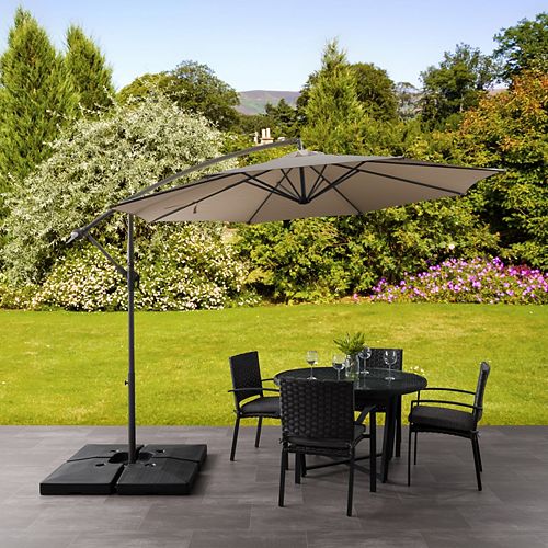 Corliving 9.5 ft. UV Resistant Offset Sandy Brown Patio Umbrella