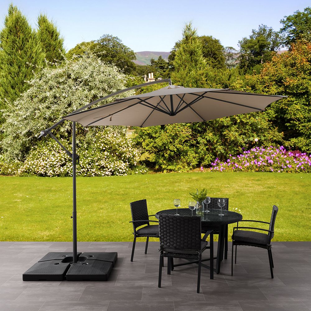 Corliving 9 5 Ft Uv Resistant Offset Sandy Brown Patio Umbrella The Home Depot Canada - How To Secure Offset Patio Umbrella