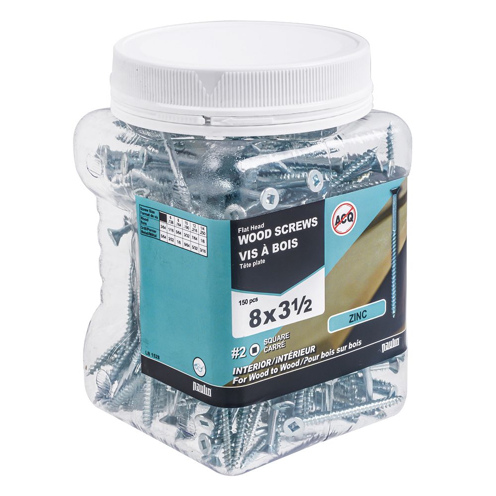 Paulin 8 x 31/2inch Flat Head Square Drive Wood Screws Zinc Plated