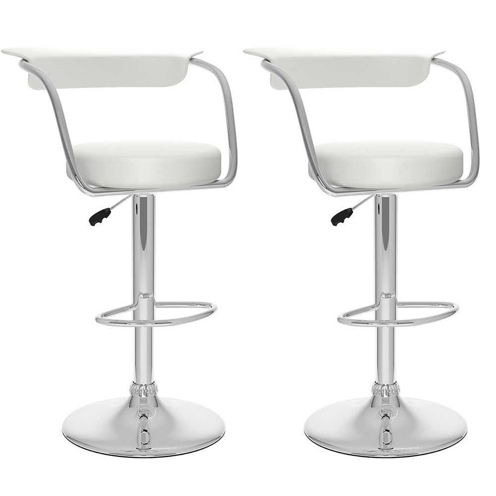 Corliving B 117 UPD Metal Chrome Low Back Armless Bar Stool with White ...