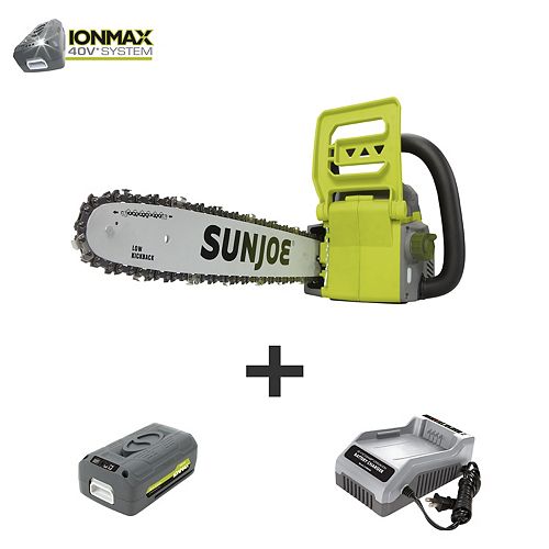 Sun Joe 16-inch 40V Electric Cordless Chainsaw Kit with 4.0 Ah Battery + Charger