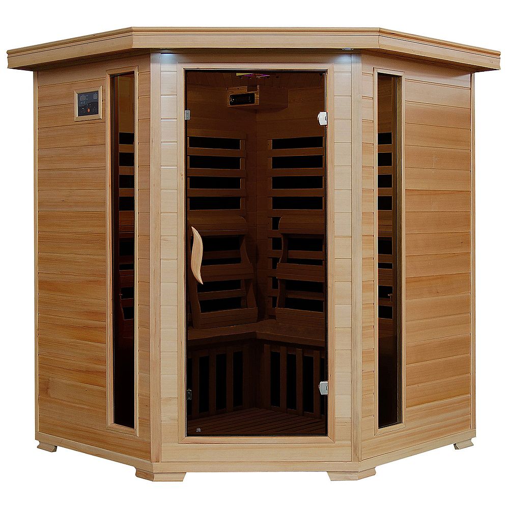 Radiant 4Person Hemlock Corner Infrared Sauna with 10 Carbon Heaters