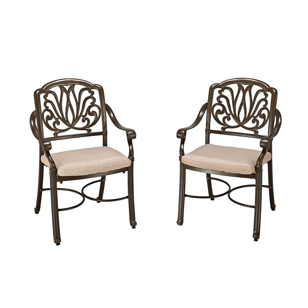 Floral Blossom Patio Arm Chair in Taupe (Set of 2) | The Home Depot Canada