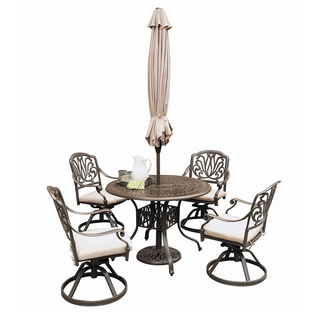 Floral Blossom 5-Piece Patio Dining Set with 48-inch Round Table