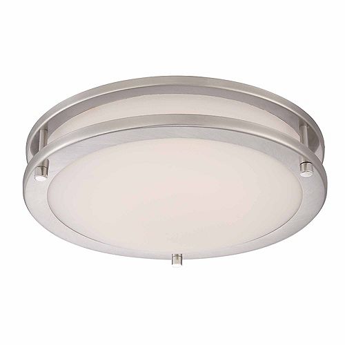 11.8-inch 120-Watt Equivalent Brushed Nickel Integrated LED Low-Profile Flush Mount with Frosted White Glass Shade