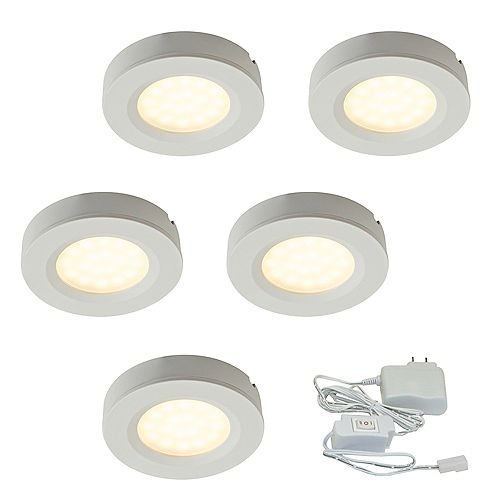 Kit of 5 Slim LED Puck Lights, 2.75-inch, White