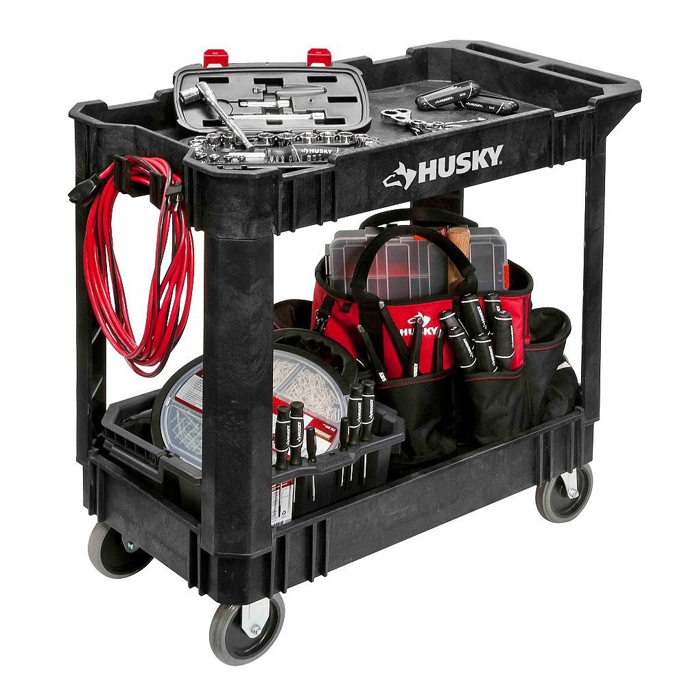 Husky 2Tier Plastic 4Wheeled Service Cart in Black The Home Depot