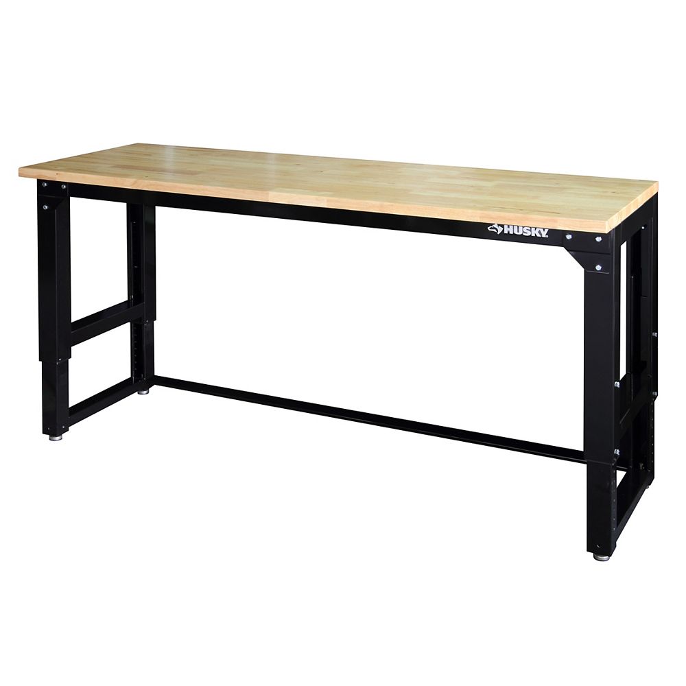 Husky 72 Inch 6 Feet X 24 Inch D Adjustable Height Workbench With Solid Wood Top The Home Depot Canada