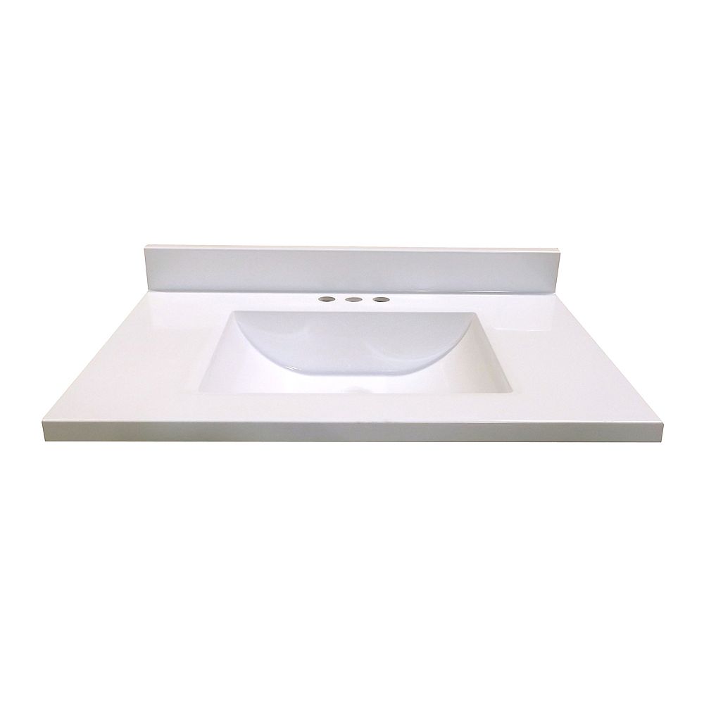 Magick Woods 31 Inch W X 19 Inch D Marble Vanity Top In White With Wave Bowl The Home Depot Canada