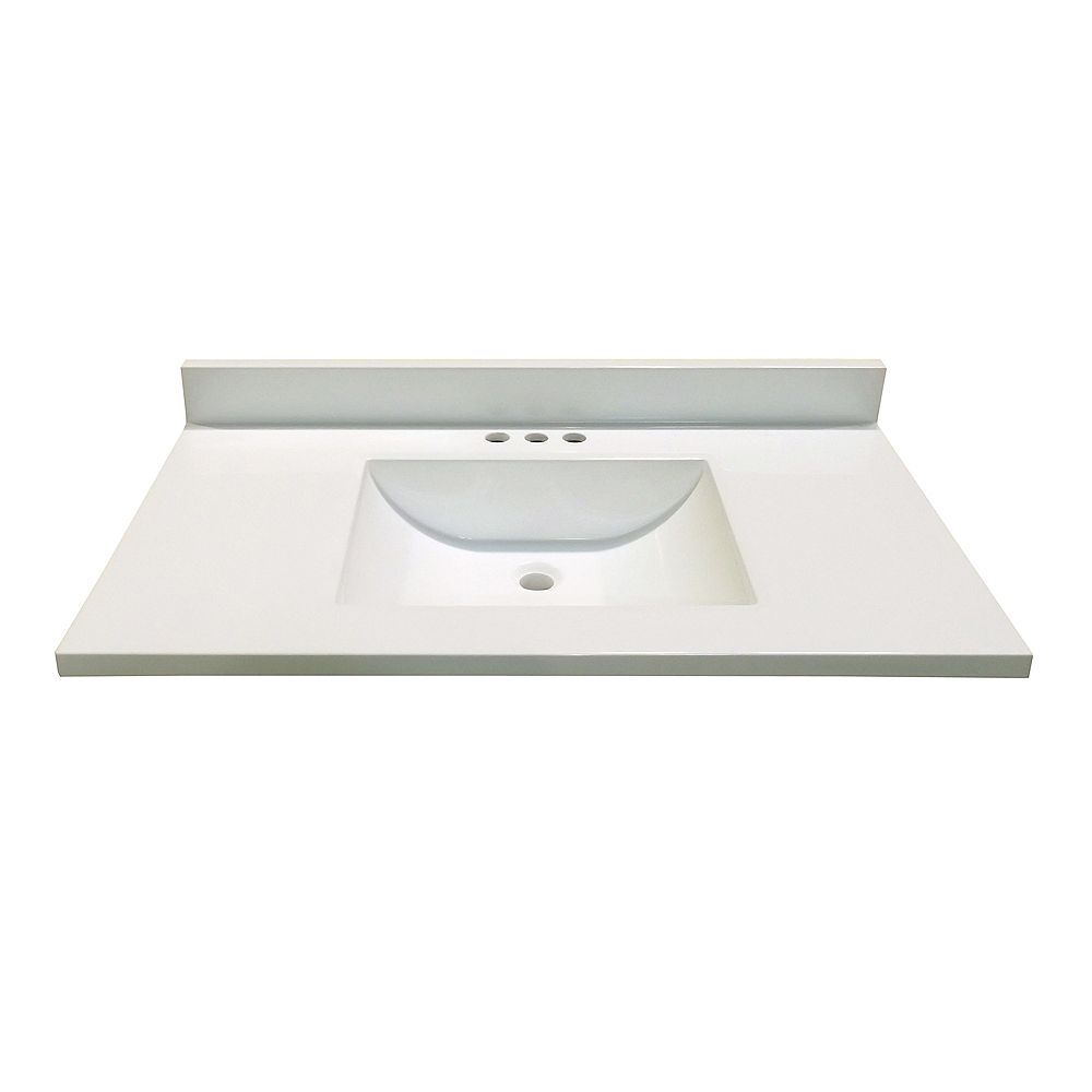 Magick Woods 37 Inch W X 19 Inch D Marble Vanity Top In White With Wave Bowl The Home Depot Canada