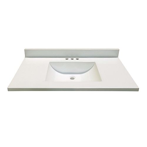 37-Inch W x 19-Inch D Marble Vanity Top in White with Wave Bowl