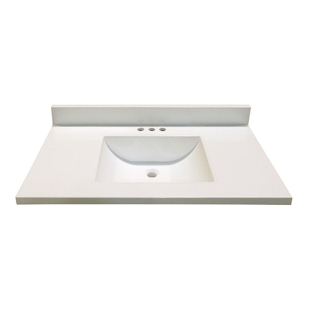 Magick Woods 37 Inch W X 22 Inch D Marble Vanity Top In White With Wave Bowl The Home Depot Canada