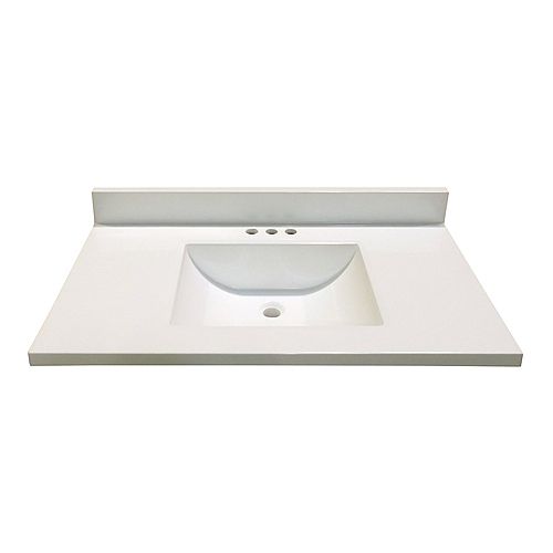 37-Inch W x 22-Inch D Marble Vanity Top in White with Wave Bowl