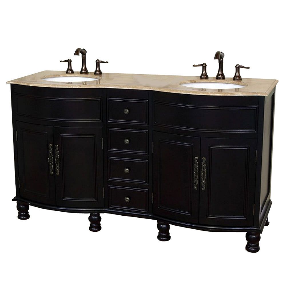 Bellaterra Cambria Tr 62 Inch Double Vanity In Dark Mahogany With Marble Vanity Top In Tra The Home Depot Canada