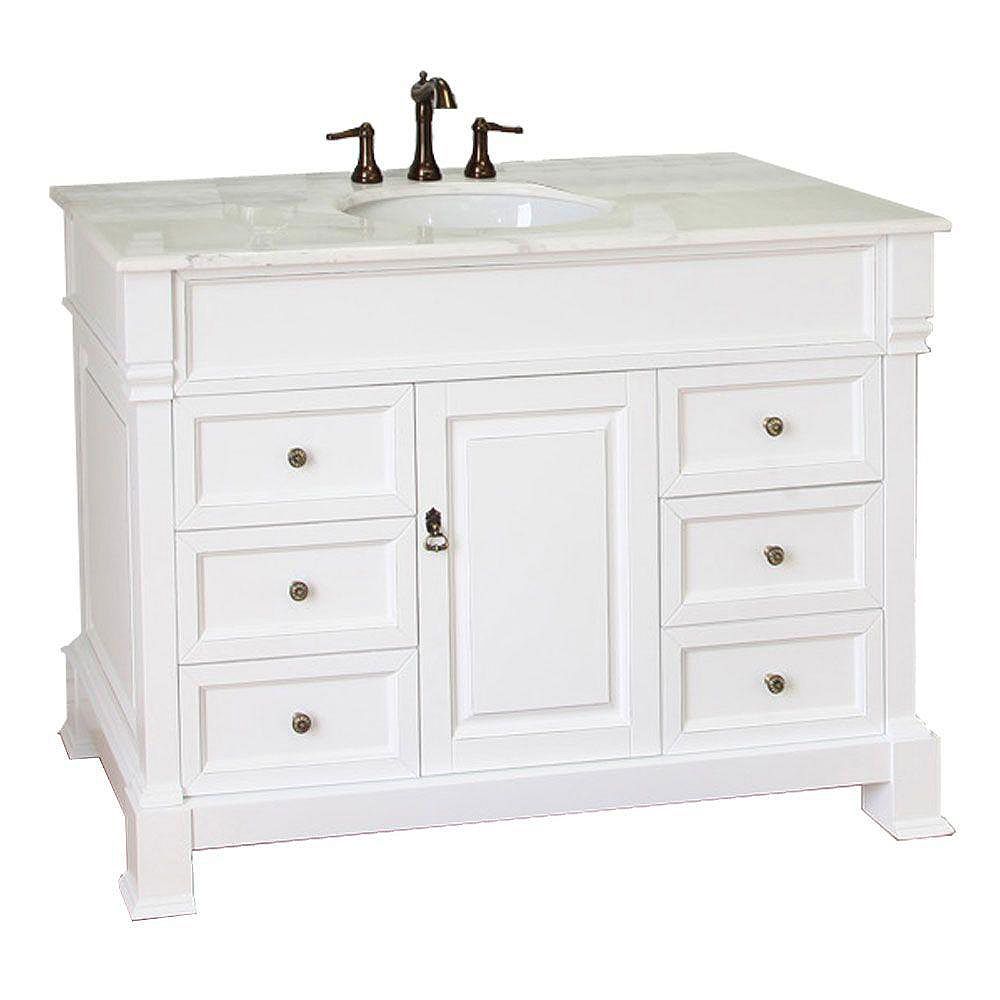 Bellaterra Olivia 50wh 50 Inch Single Vanity In White With Marble Vanity Top In White The Home Depot Canada