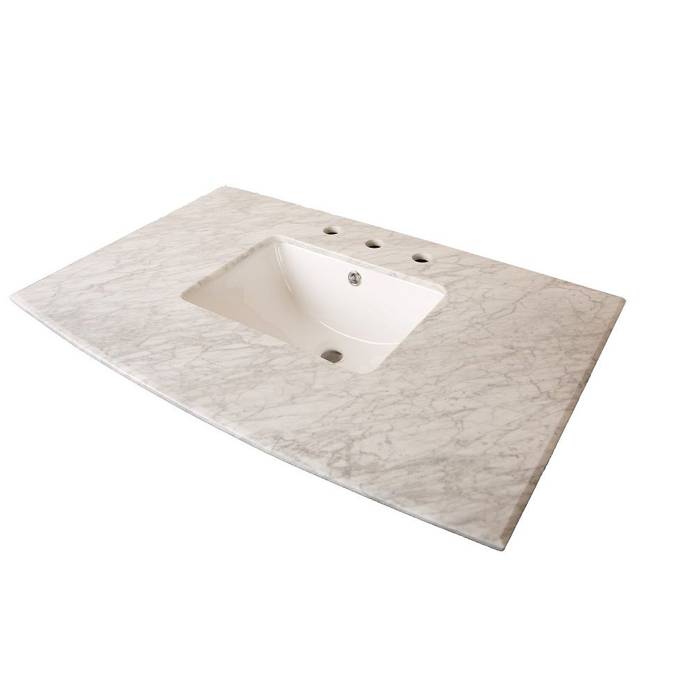 Bellaterra 36 Inch W Carrara Marble Vanity Top In White With Rectangular Sink The Home Depot Canada