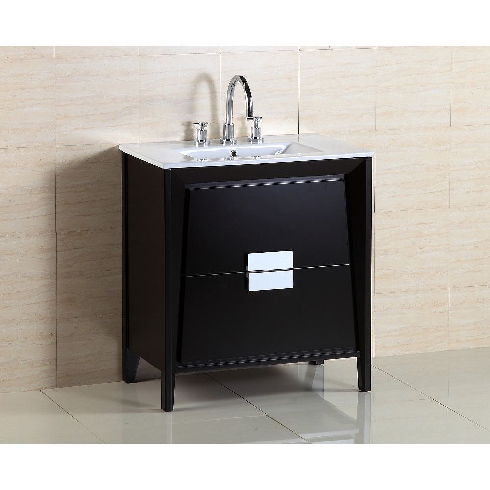 Bellaterra 30 Inch W 1 Drawer Freestanding Vanity In Black With Ceramic Top In White The Home Depot Canada