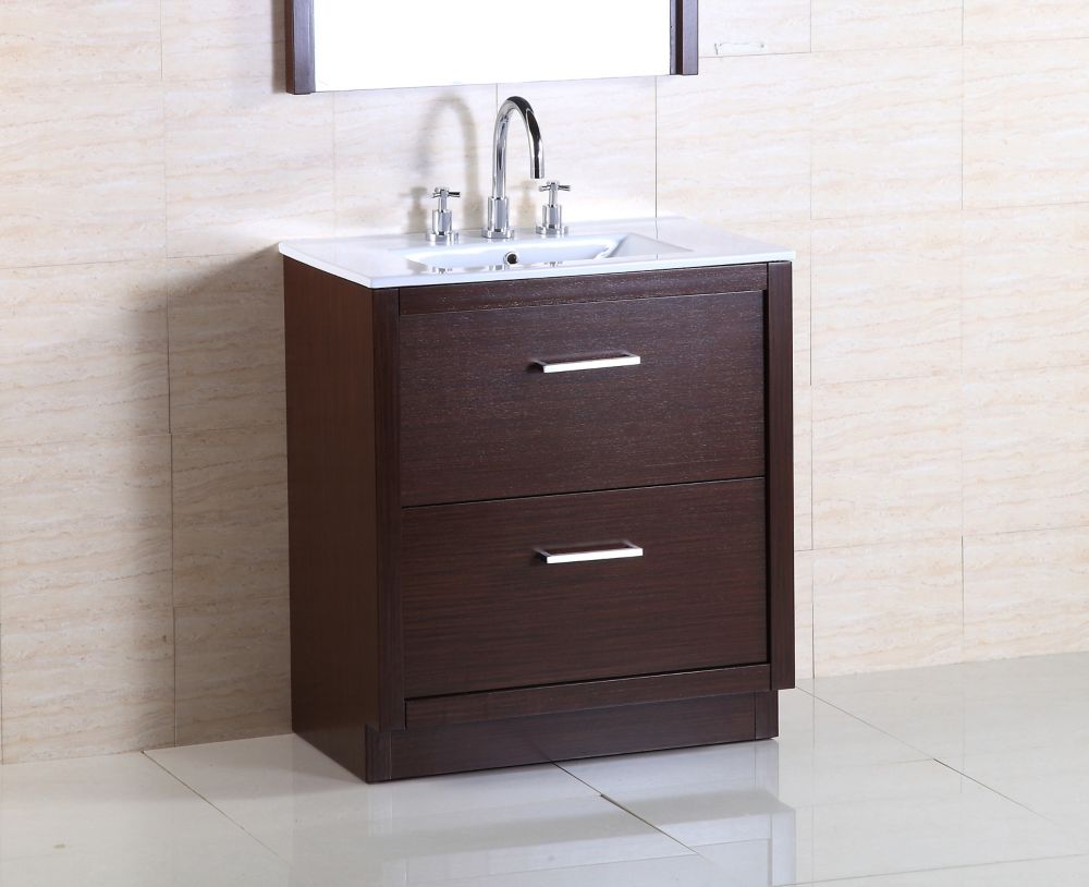 Bellaterra 30-inch W 2-Drawer Freestanding Vanity In Brown With Ceramic ...