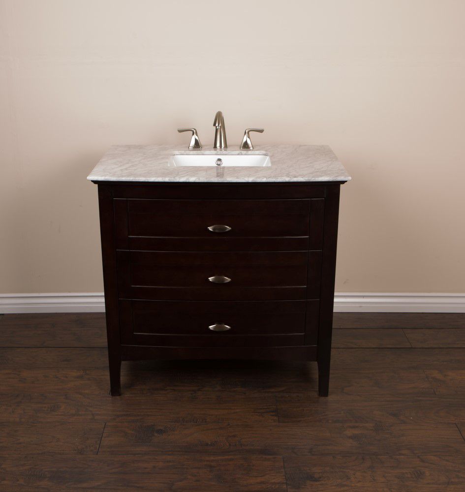Bellaterra 36inch W 3Drawer Freestanding Vanity in Brown With