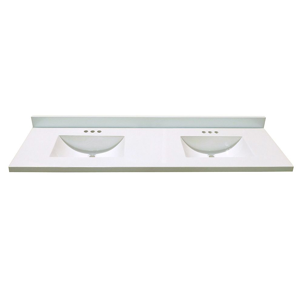 Magick Woods 73 Inch W X 22 Inch D Marble Vanity Top White With 2 Wave Bowls The Home Depot Canada