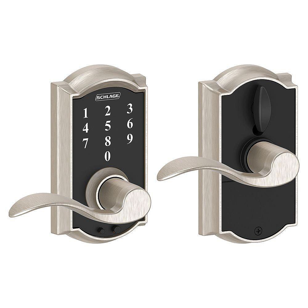 Schlage Accent Satin Nickel Electronic Keyless Touchscreen Door Lock Lever with Camelot Tr