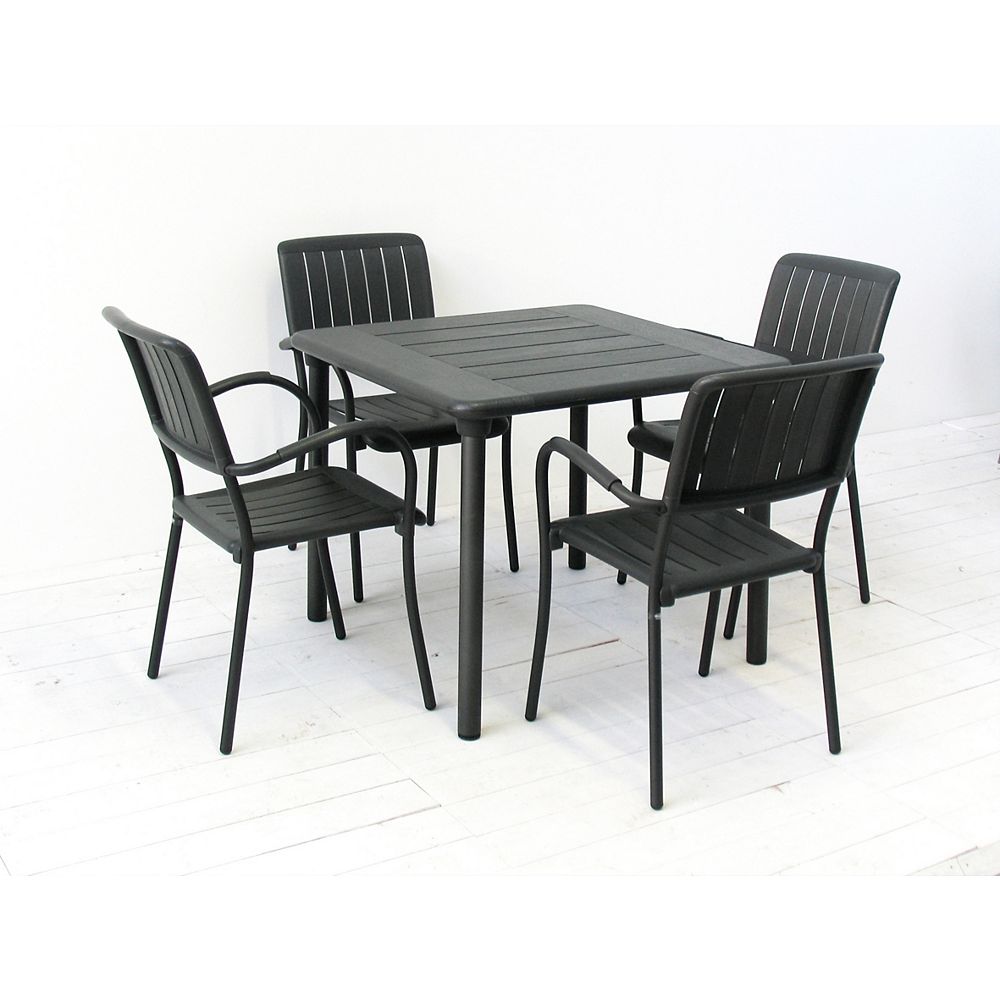 Nardi Patio Dining Set With Maestrale Square Table And Four Musa Arm Chairs In Charcoal The Home Depot Canada