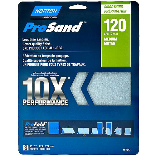 Prosand 10X Performance Sandpaper 9 Inch X11 Inch 120-M (3-Pack)