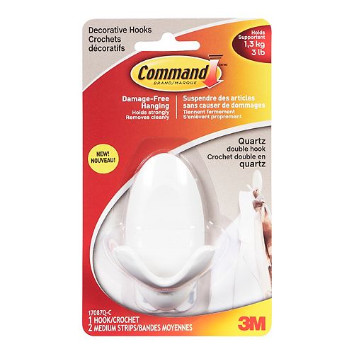 Command Medium Double Hook 17087Q-C, quartz