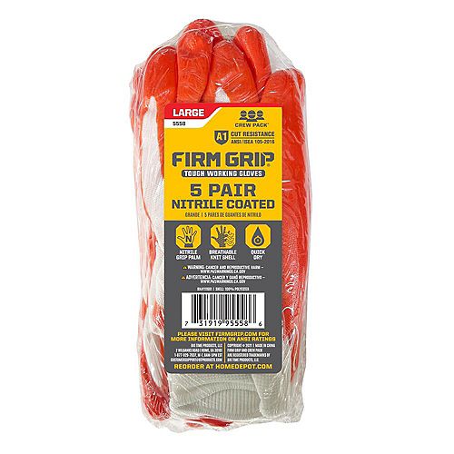 Firm Grip 5 Pair Nitrile Coated Glvs