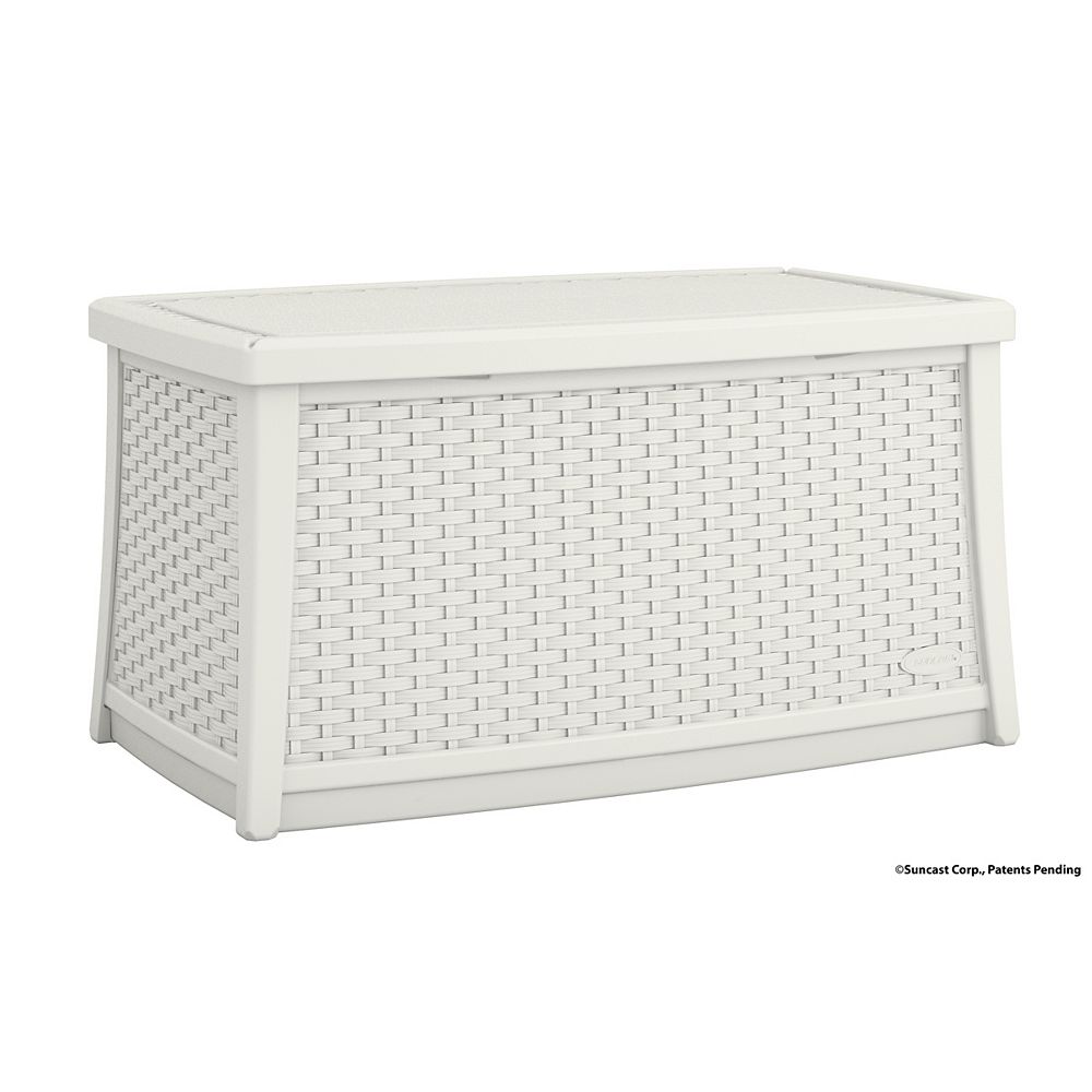 Suncast Patio Coffee Table with Storage in White The Home Depot Canada