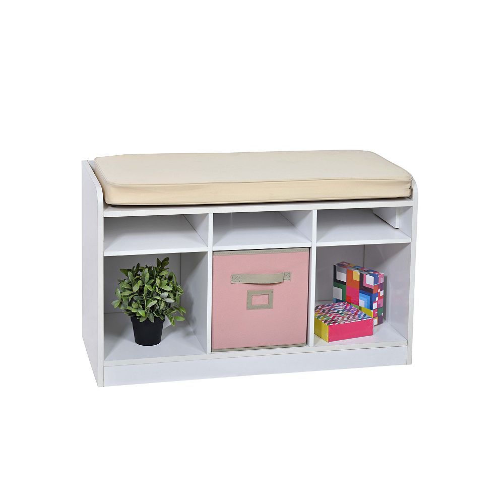 Hdg 6 Cube Storage Bench In White With White Pillow Top The Home Depot Canada