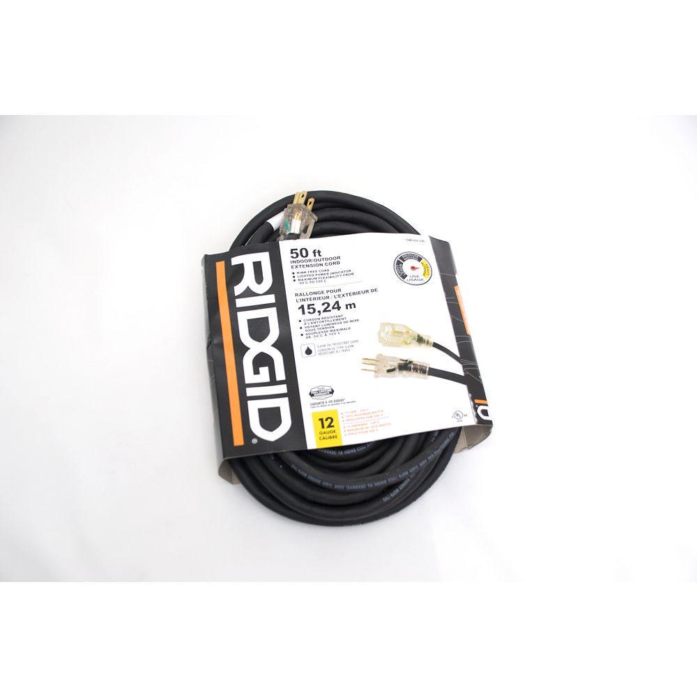 RIDGID OUTDOOR EXTENSION CORD 12 GA. 50FT SINGLE LITED END The Home