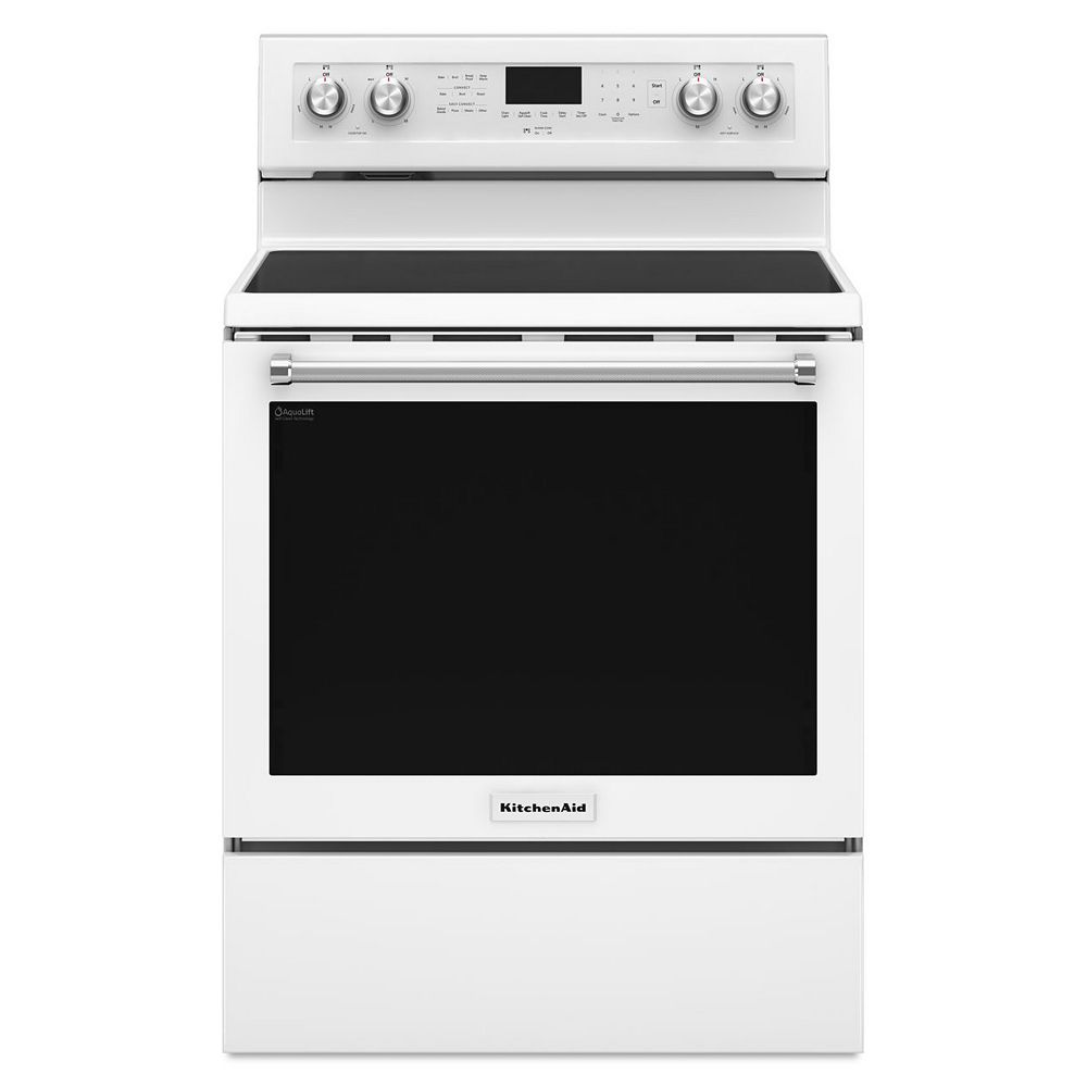 Kitchenaid 6 4 Cu Ft Electric Range With Self Cleaning Convection Oven In White The Home Depot Canada