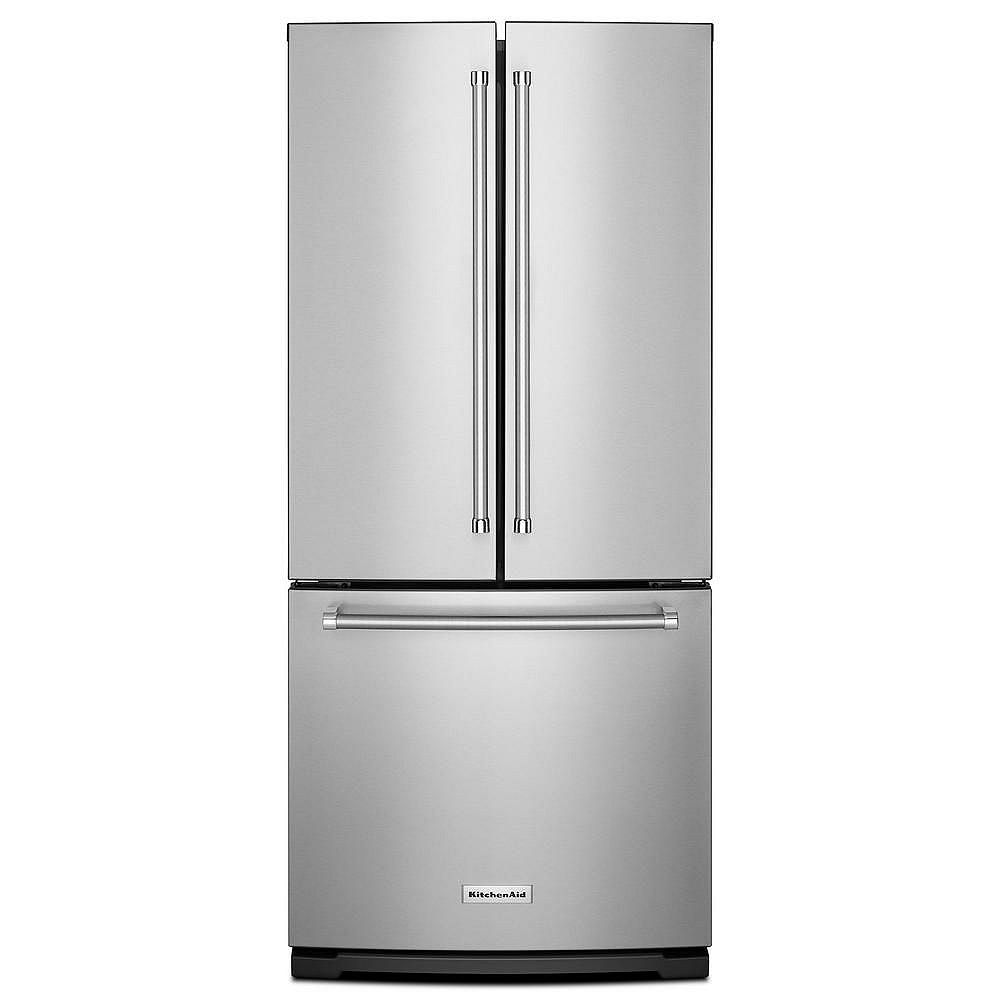 Kitchenaid 30 Inch W 20 Cu Ft French Door Refrigerator In Stainless Steel The Home Depot Canada