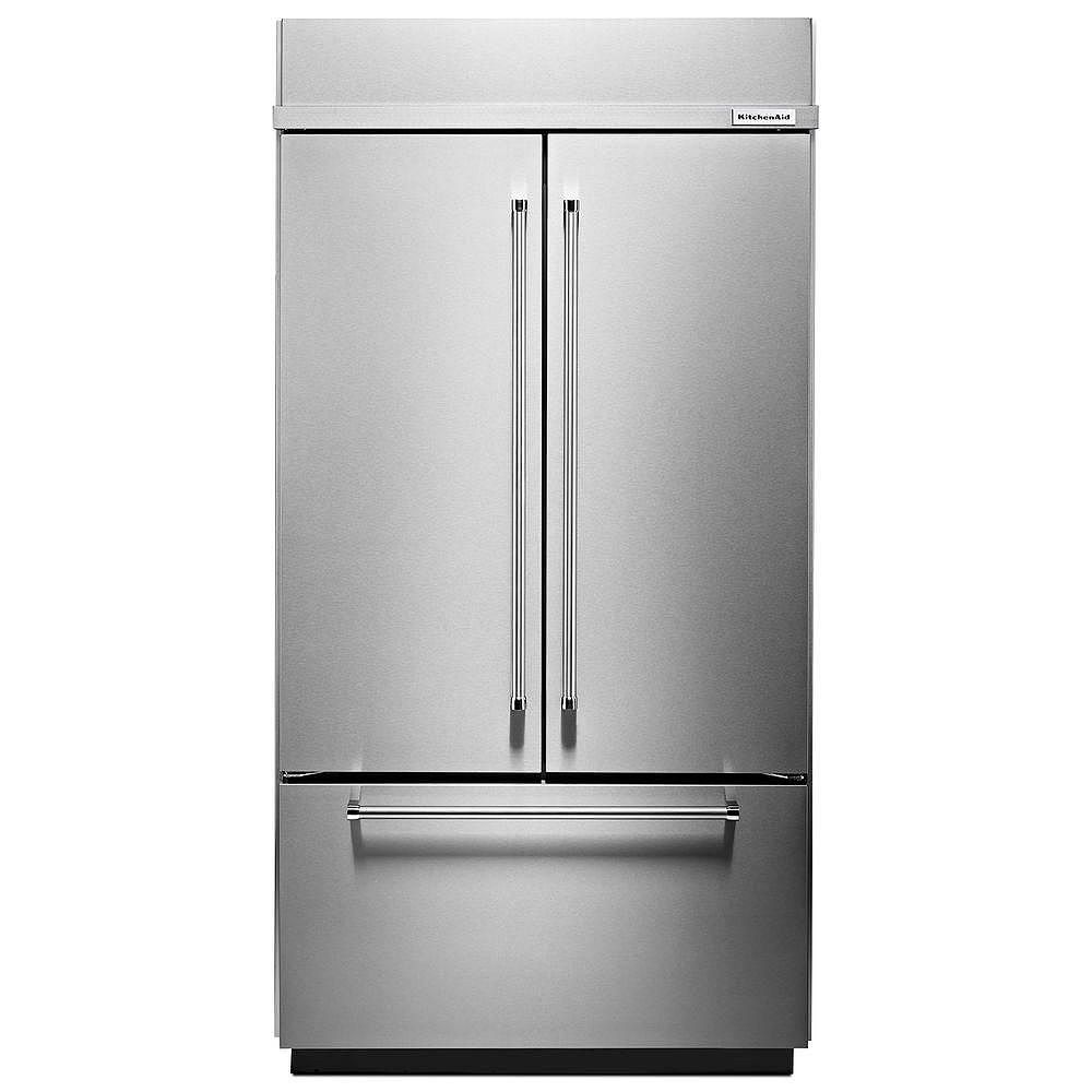Kitchenaid 42 Inch W 242 Cu Ft Built In French Door Refrigerator In Stainless Steel Wit The Home Depot Canada