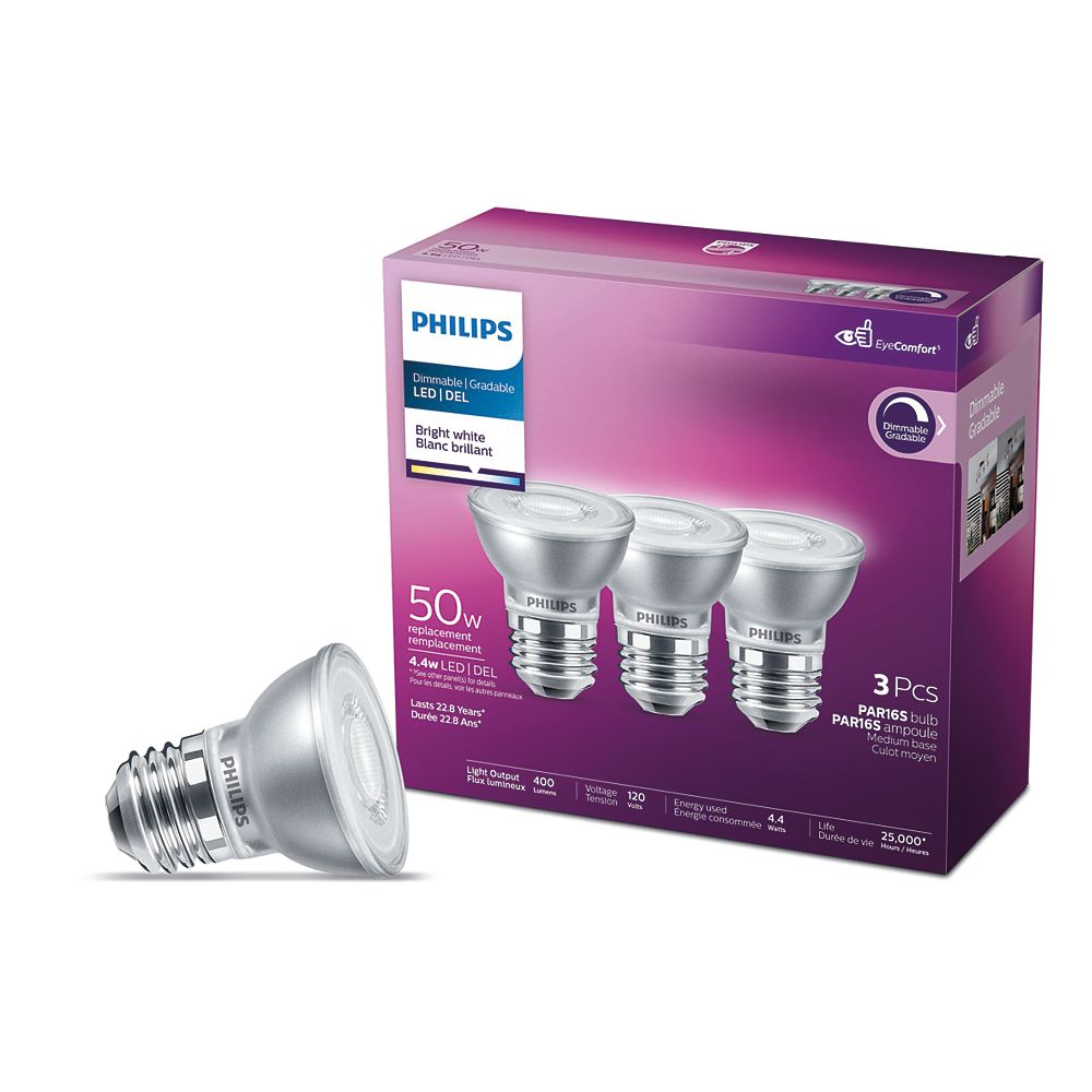 Philips Ampoule DEL PAR16, équivalence de 50 W, 3 000 K, blanc brillant