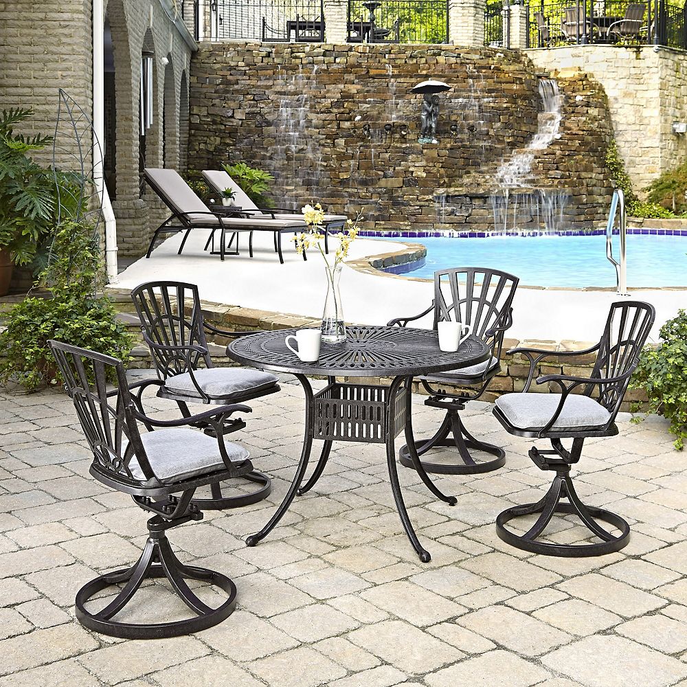 Home Styles Largo 5-Piece 42-inch Dining Set with Cushioned Swivel Chairs in Charcoal | The Home 